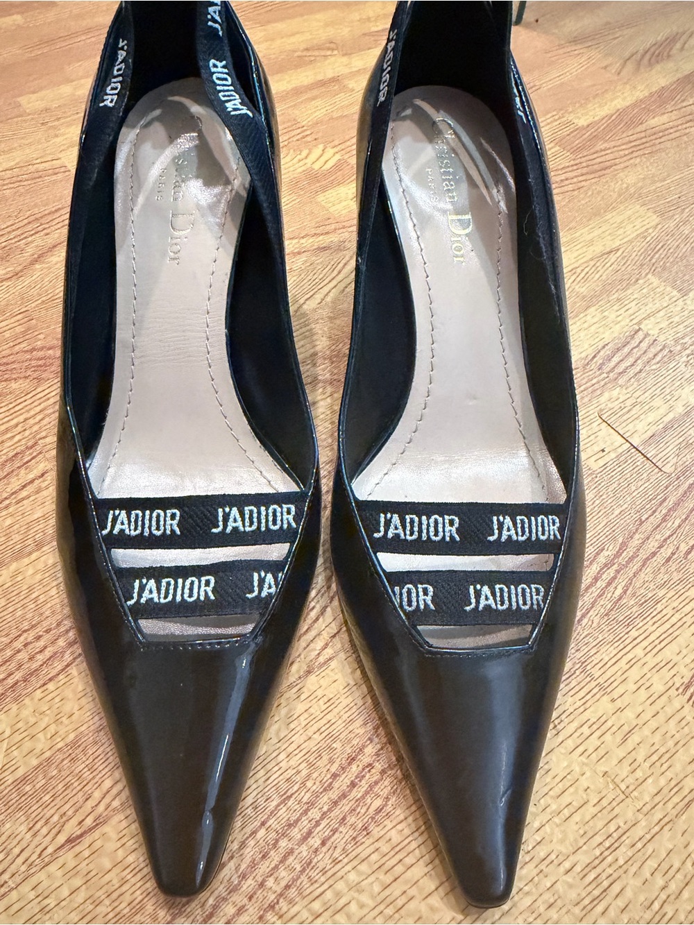 Authentic Dior Black Patent Leather J'Adior Slingback Pumps
